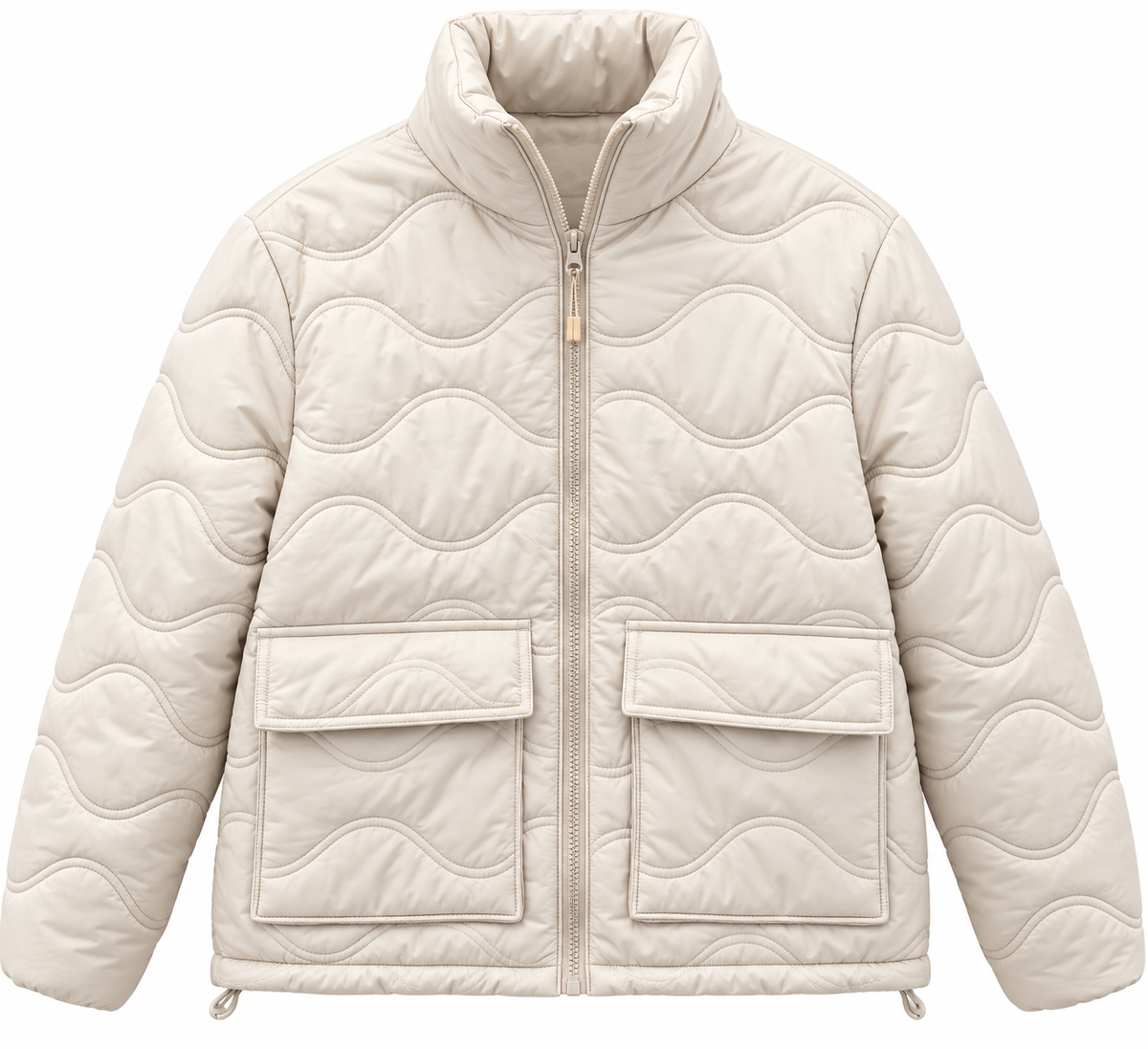 Asos Design Quilted Puffer Jacket With Funnel Neck In Ecru