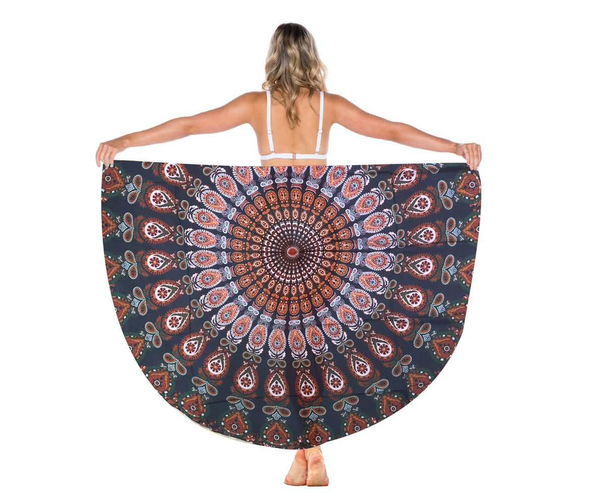 TODO Luxury Edition Chiffon Digital Print Beach Throw Yoga - Navy