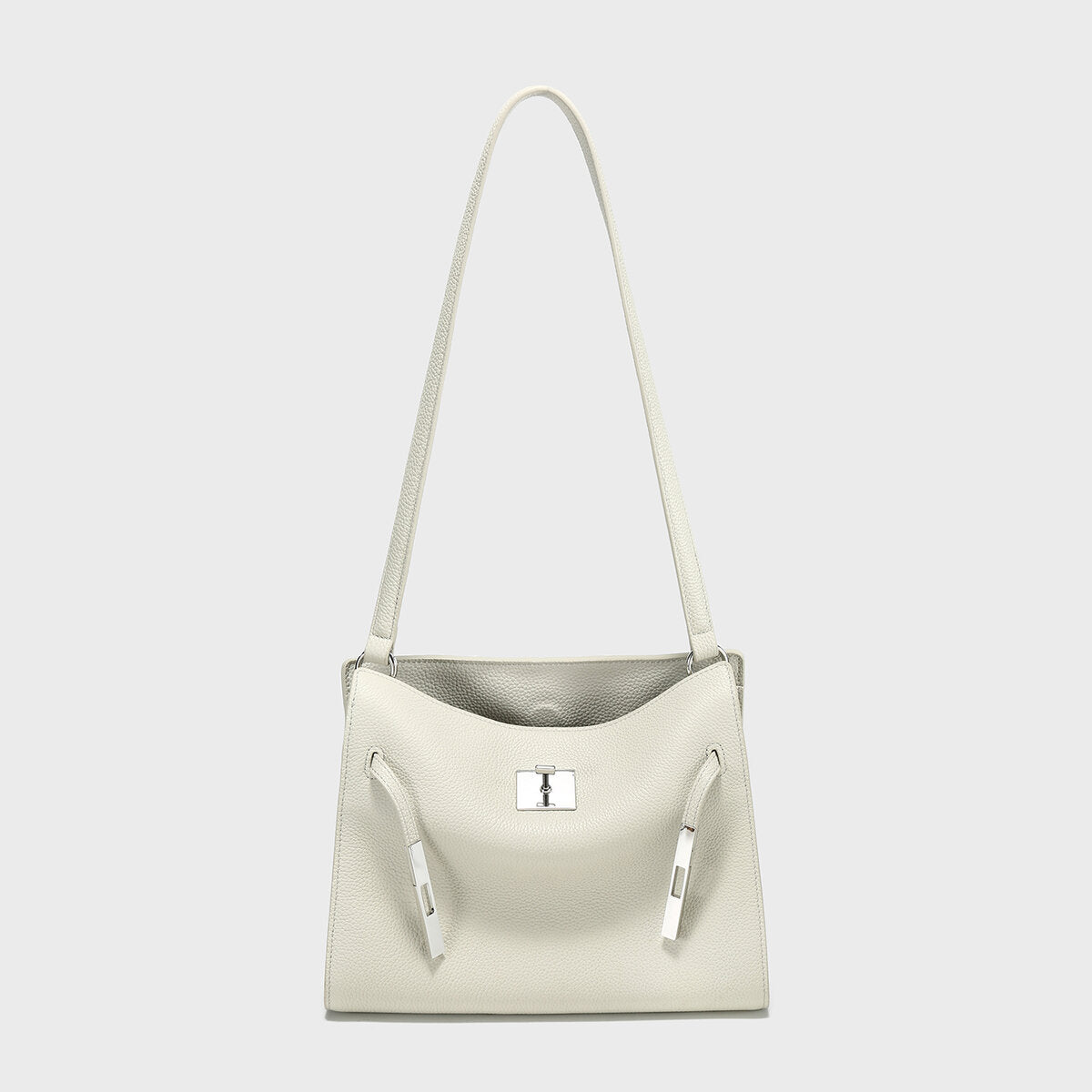 TOGO Leather Turn-Lock Slouchy Tote-Soft Shoulder Handbag - Ivory