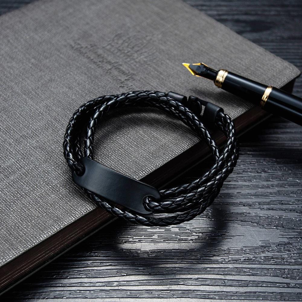 Hipster Me Vegan Leather Knitted Bracelet Black