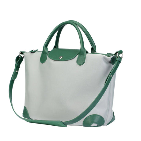 BAMEI Large Capacity Water-Resistant Nylon Handbag with Genuine Leather Trim - Green