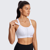 Zip Front Large Padded High Impact Sports Bra - White