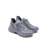Rhinestone Mesh Knit Chunky Platform Sneakers - Grey
