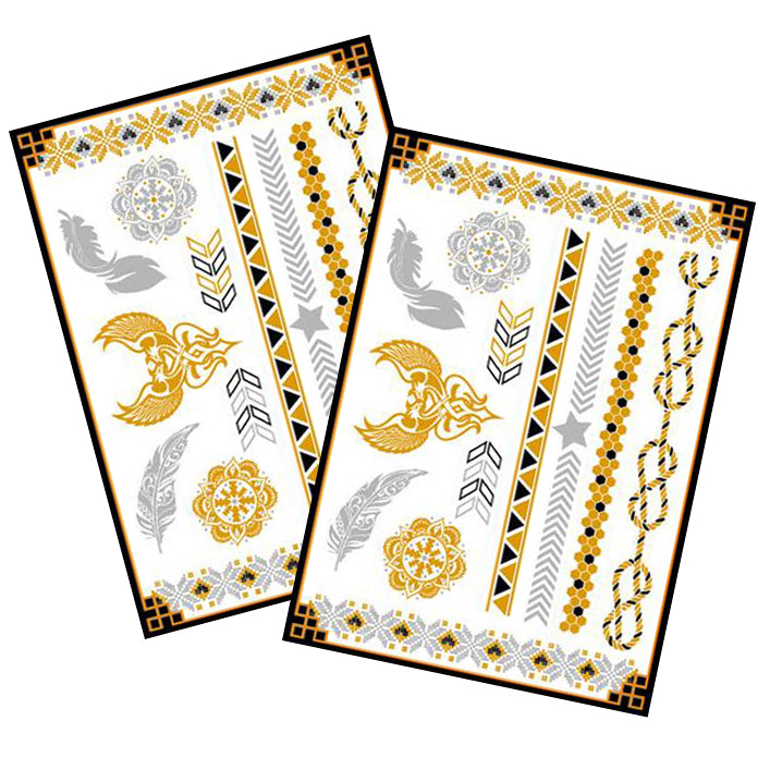 Metallic Temporary Tattoo Gold Silver Glitter Party Body Sticker Waterproof 2 Sheets 115
