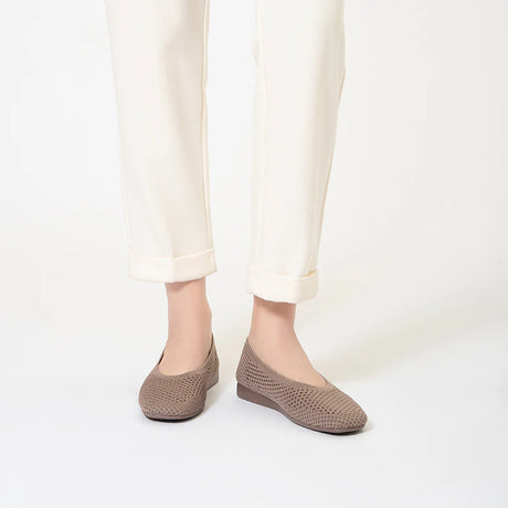 Heart Mesh Knit Square Toe Wedge Flats - Mocha