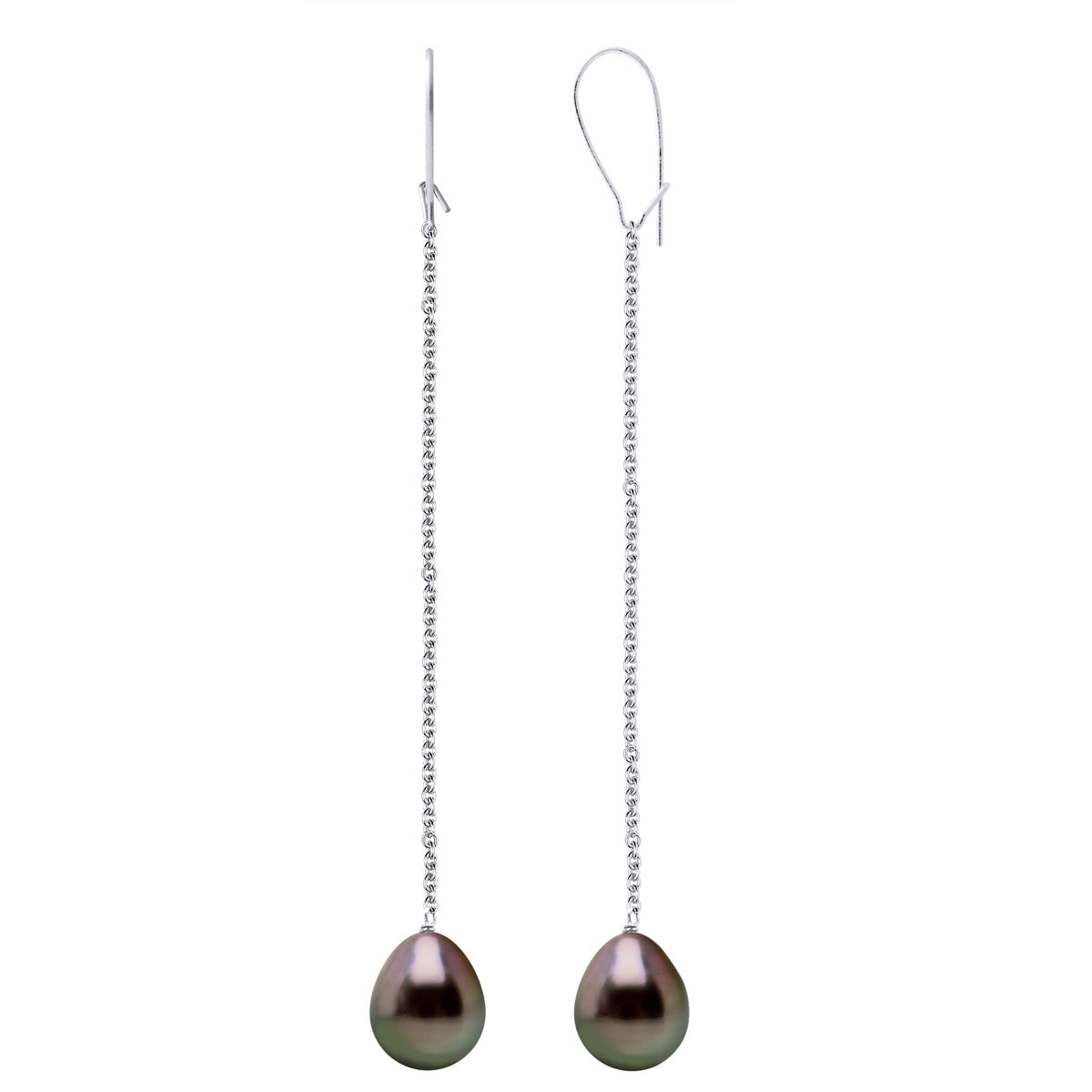 Earrings Real Cultured Tahiti Pearls Pear 10-11 mm - Longueur 18 cm