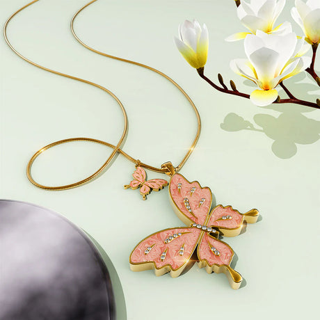 Krystal Couture Sweet Butterfly Long Necklace Pink Embellished with SWAROVSKI Crystals