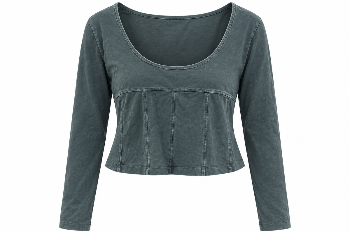 Asos Design Curve Exposed Seam Corset With Long Sleeve In Washed Grey