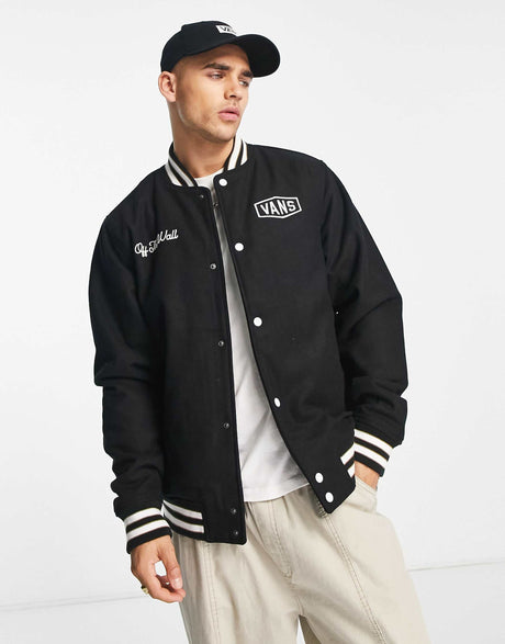 Vans Varsity Jacket In Black With Animal Back Print
