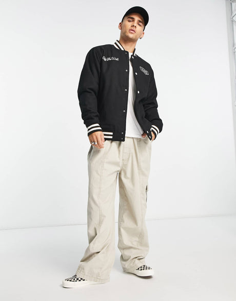 Vans Varsity Jacket In Black With Animal Back Print
