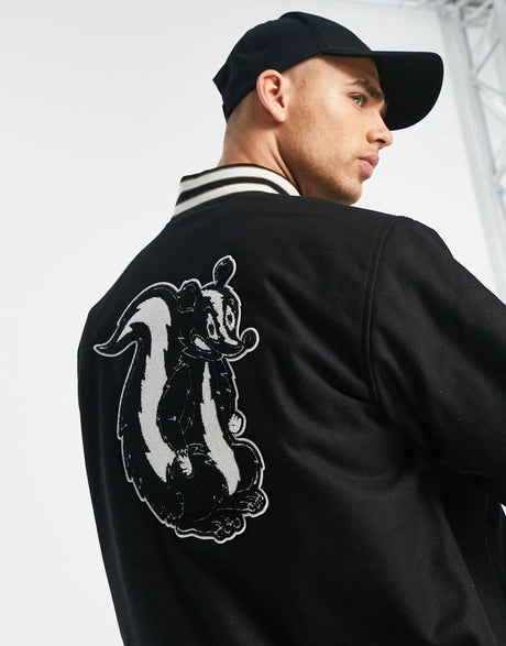 Vans Varsity Jacket In Black With Animal Back Print