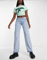 Weekday Modulate Low Rise Cargo Jeans In Washed Light Blue
