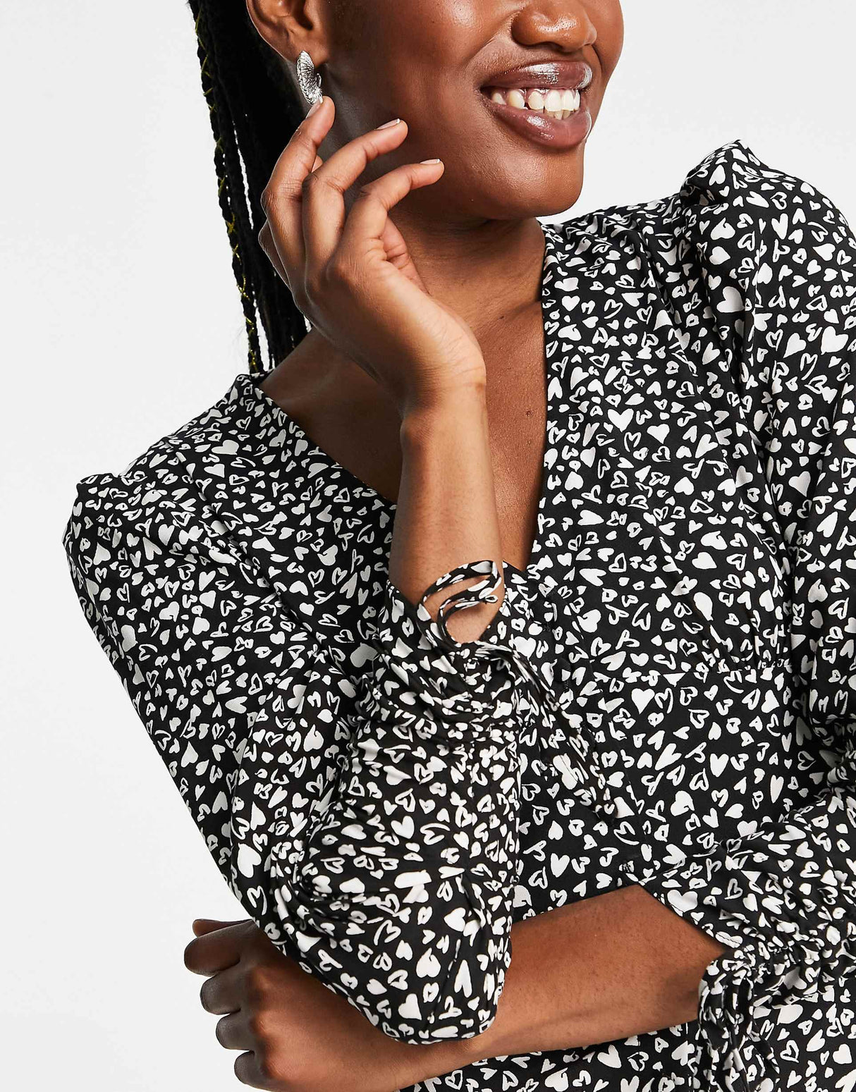 Nobody'S Child Tie Sleeve Mini Tea Dress In Black Heart Print