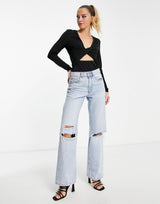 & Other Stories Cut-Out Long Sleeve Jersey Top In Black