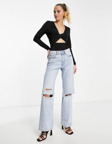 & Other Stories Cut-Out Long Sleeve Jersey Top In Black