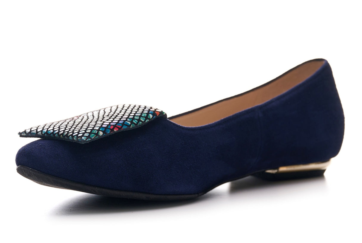 Bosccolo Womens Ballerina - Navy Blue Suede