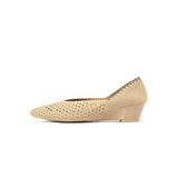 Open Weave Pointed Toe Wedge Work Shoes - Beige