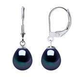 Drop Earrings Freshwater Pearl Black White Gold 8-9mm