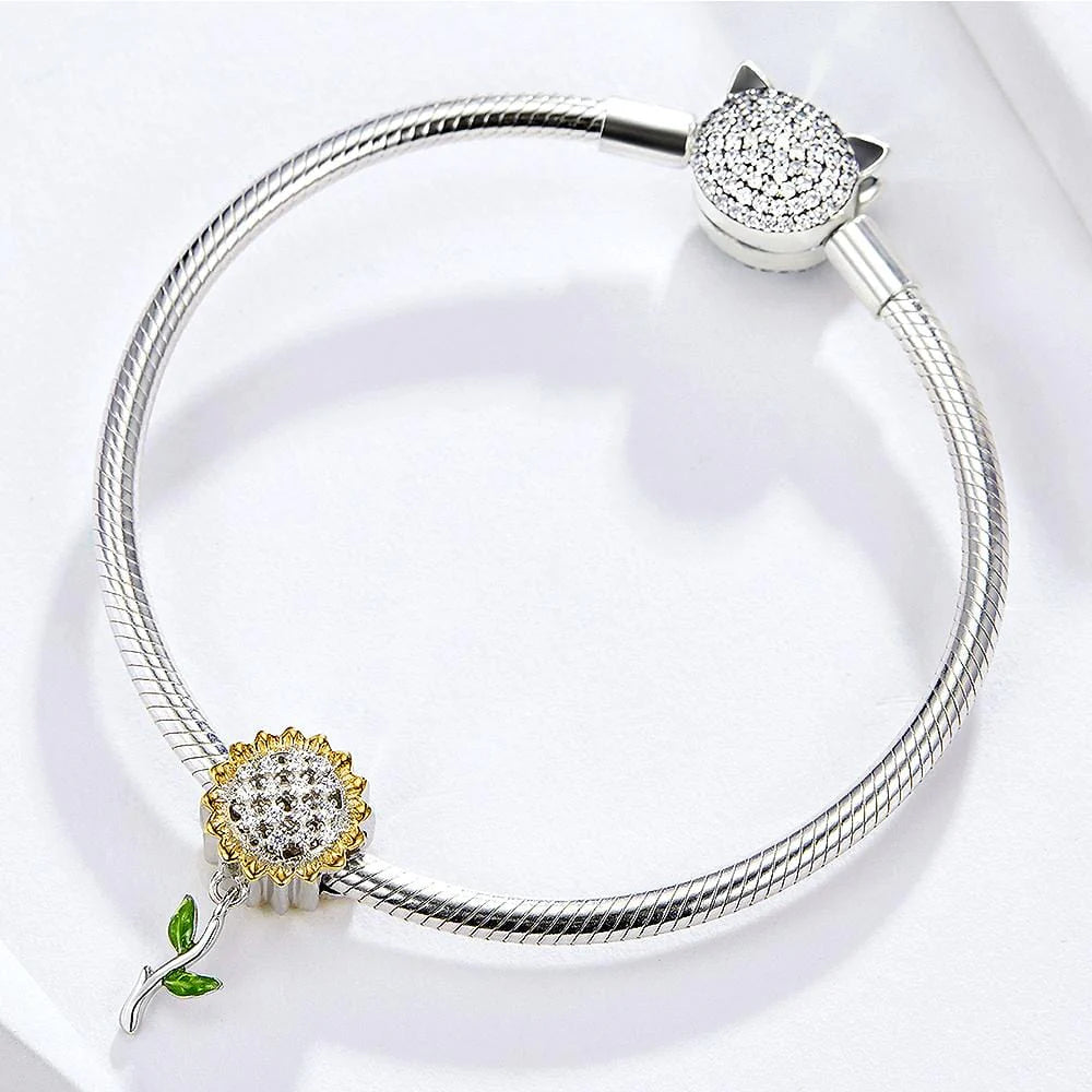 Solid 925 Sterling Silver Sunflower Charm