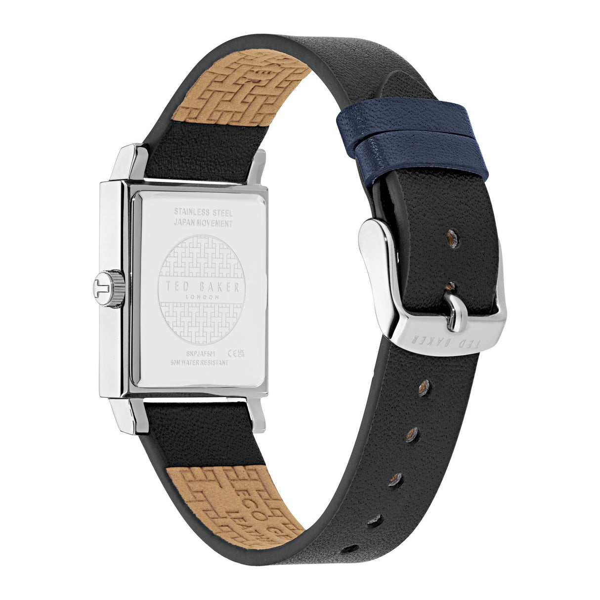 Ted Baker Mens Jaareth Silver-Tone Black Leather Watch