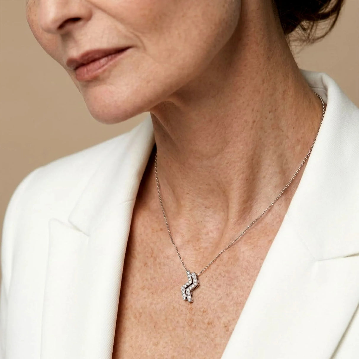 Krystal Couture Zigzag Pendant Necklace in White Gold Embellished with SWAROVSKI Crystals