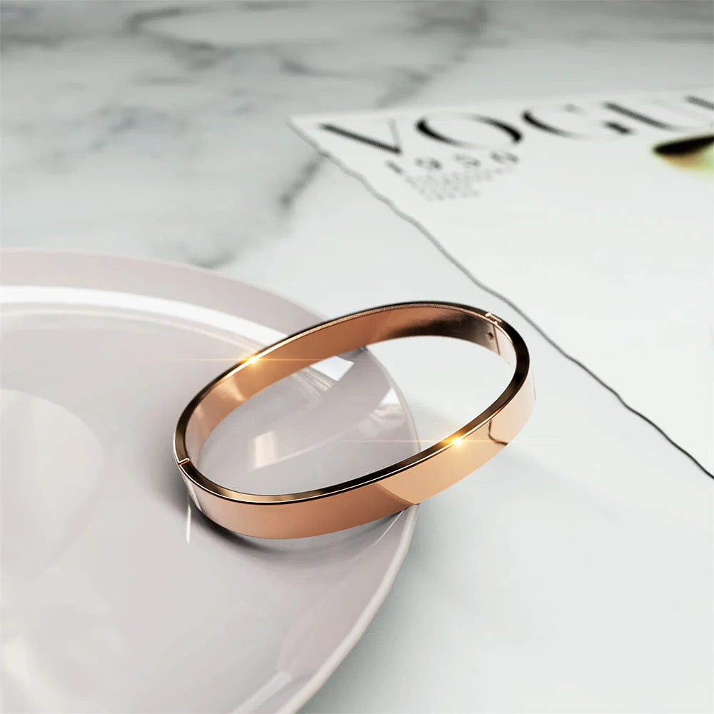 Bullion Gold Serena Solid Flat Hinged Bangle in Rose Gold