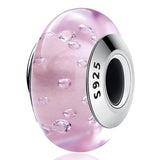 Solid 925 Sterling Silver Pink Bubbles Inclusion Murano Glass Charm