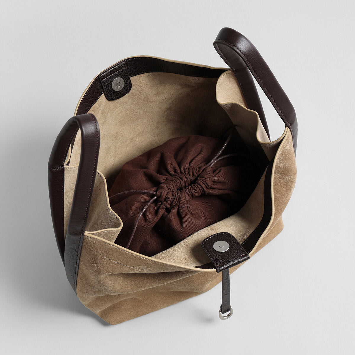Suede Leather Slouchy Triangle Hobo Bag - Oat