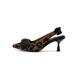 Rhinestone Bow Slingback Kitten Heels - Leopard