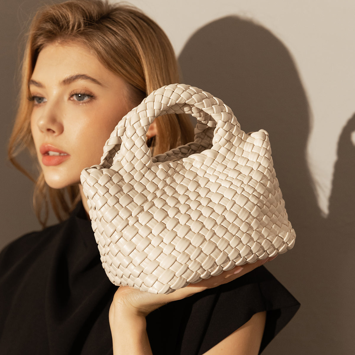 Mini Woven Top Handle Bag - Ivory