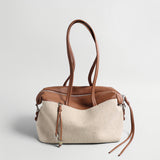 Linen & Leather Colour-Block Tote Bag - Brown