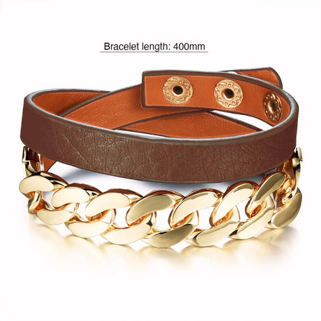 Snake Chain Leather Wrap Bracelet