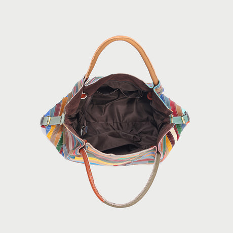 Multicolor Brick Patchwork Large Leather Tote Bag - Rainbow