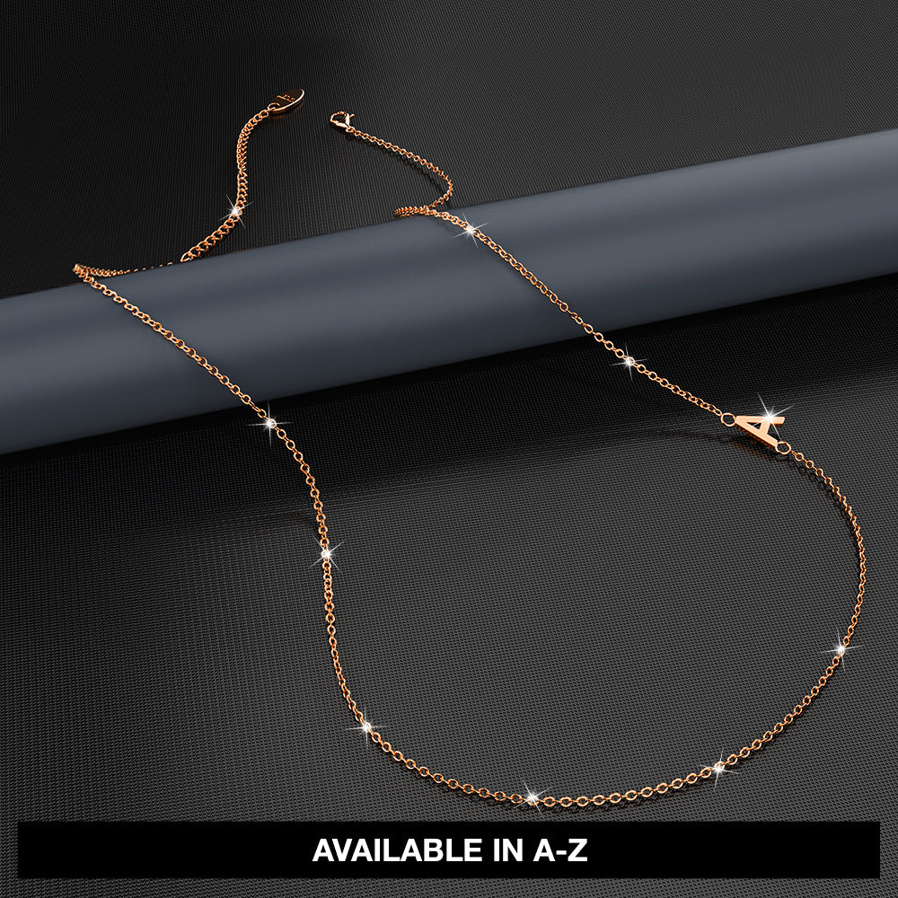 Bullion Gold Sparkling Alphabet Initials Stainless Steel Necklace in Rose Gold