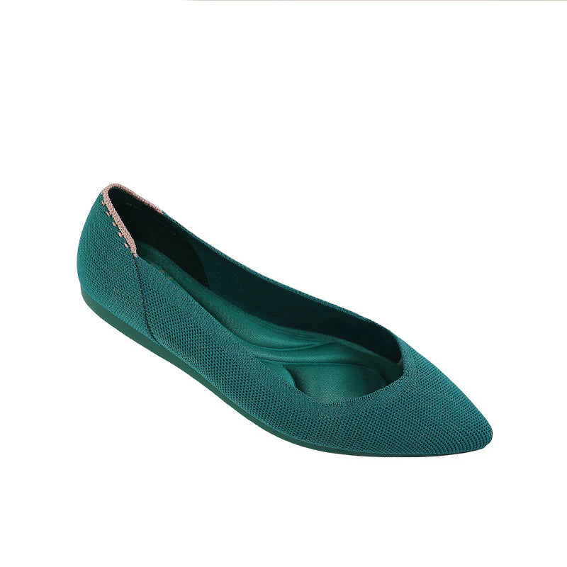 Comfortable Woven Pointed Toe Work Flats - Evergreen
