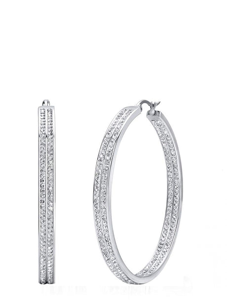 Liv Oliver Silver Crystal Inside Out Double Row Hoop Earrings