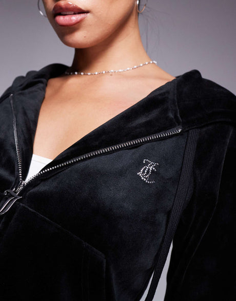 Juicy Couture Velour Zip Through Hoodie Co-Ord In Black