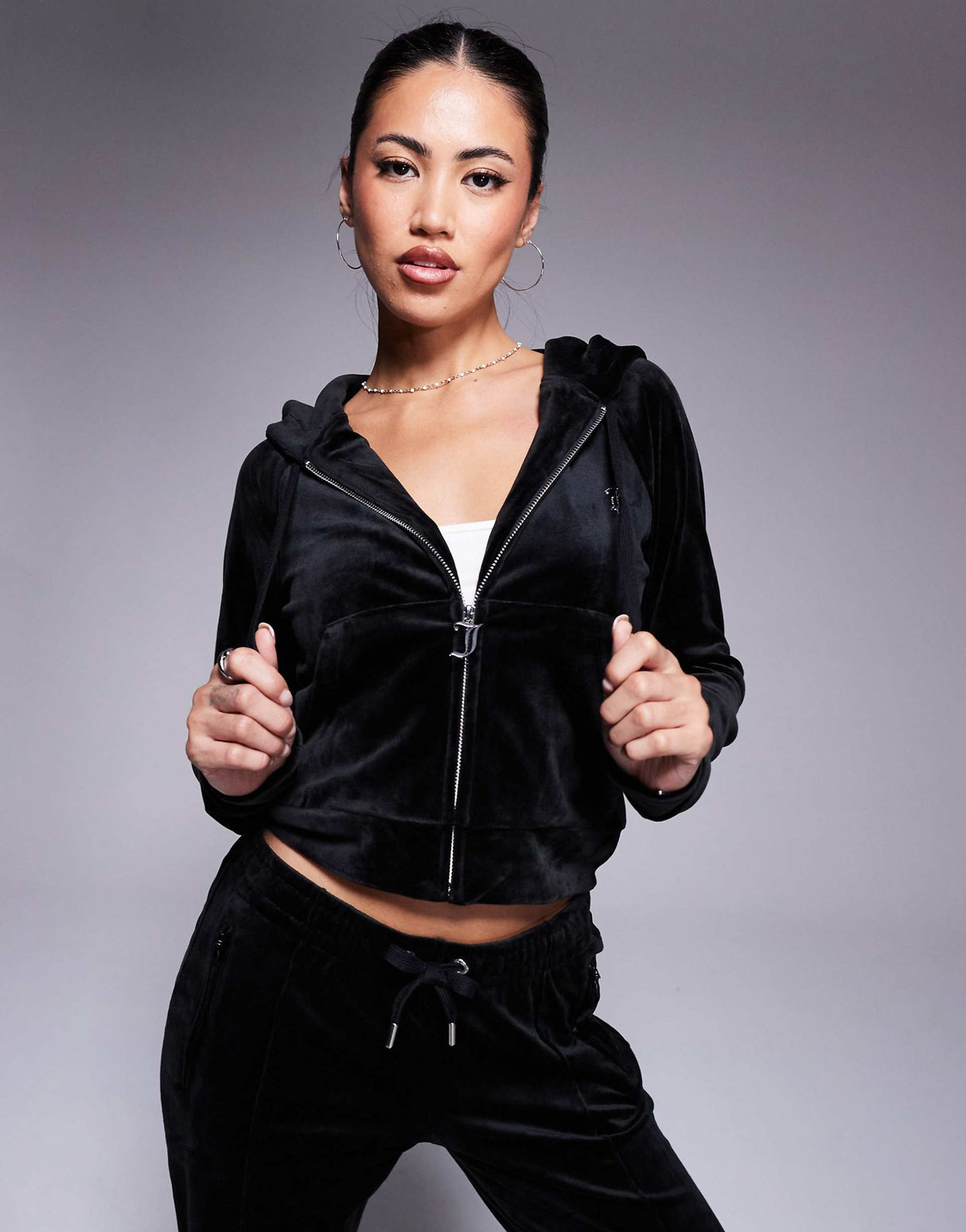 Juicy Couture Velour Zip Through Hoodie Co-Ord In Black