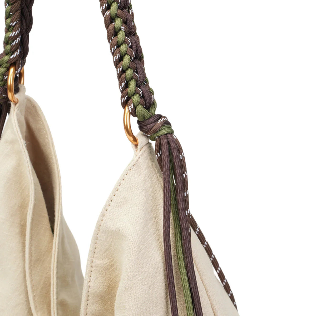 BAMEI Natural Ramie Canvas Braided Handle Tote Bag - Cream