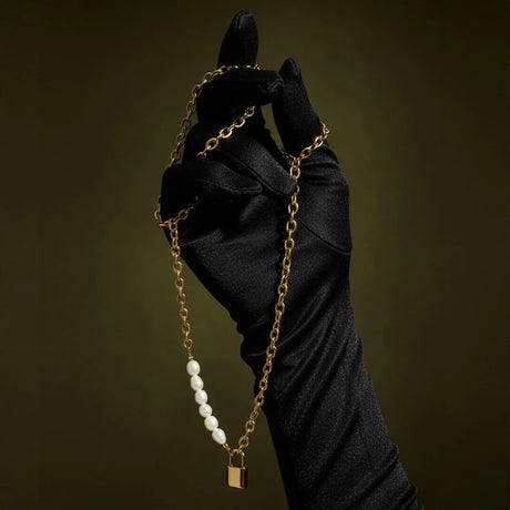 Bullion Gold Elinor Freshwater Baroque Pearls Lock-Pendant Necklace