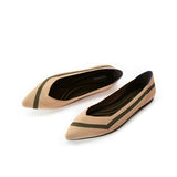 Comfortable Woven Striped Pointed Toe Flats - Beige