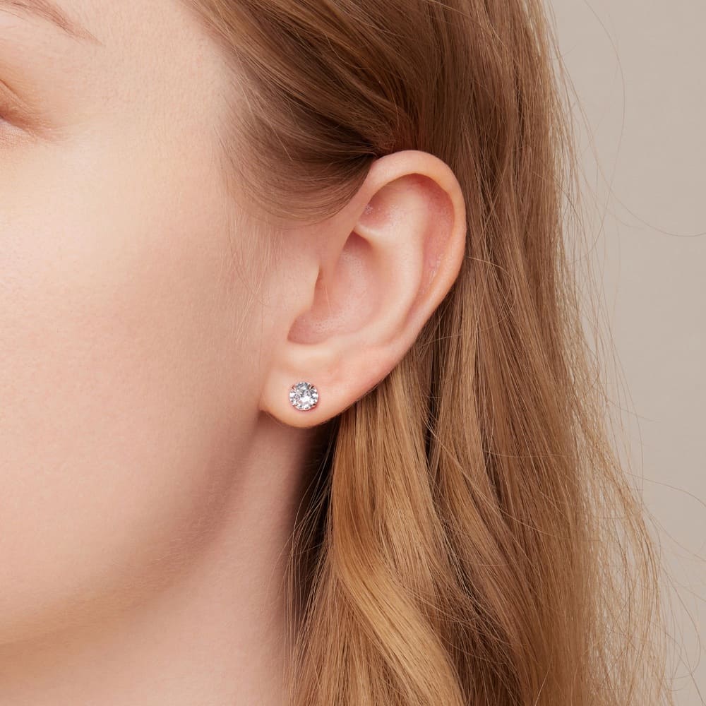 Solid 925 Signature Silver Mary Anne Crystal Stud Earrings In Rose Gold