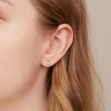 Solid 925 Signature Silver Mary Anne Crystal Stud Earrings In Rose Gold