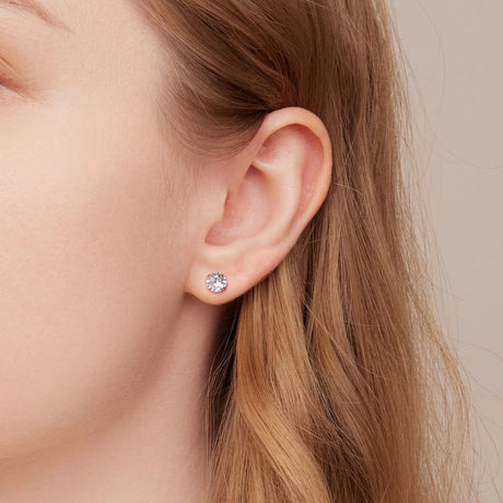 Solid 925 Signature Silver Mary Anne Crystal Stud Earrings In Rose Gold