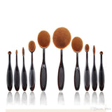 10 Piece Professional Oval Makeup Brush Set All In One Black