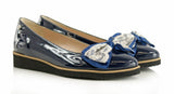 Bosccolo Womens Ballerina With Big Bow - Navy Blue Laquered/Lace
