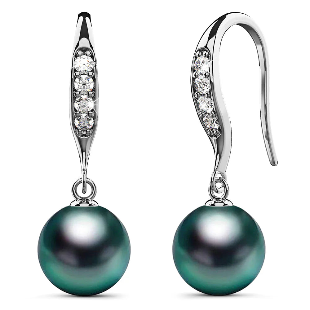 Krystal Couture Chivalry Pearl Drop Earrings Embellished with Swarovski Crystals Iridescent Tahitian Look Pearls