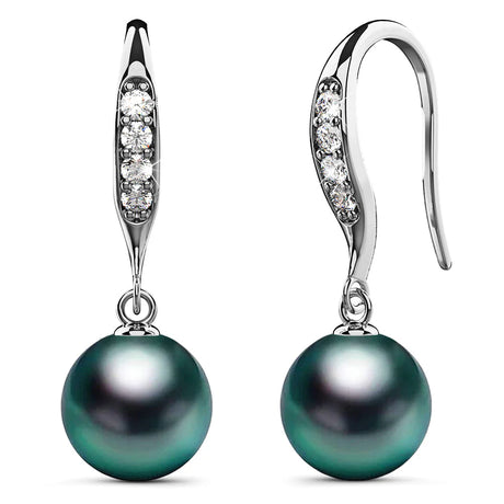 Krystal Couture Chivalry Pearl Drop Earrings Embellished with Swarovski Crystals Iridescent Tahitian Look Pearls