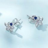 Solid 925 Signature Silver Mono Blue Flower Earrings