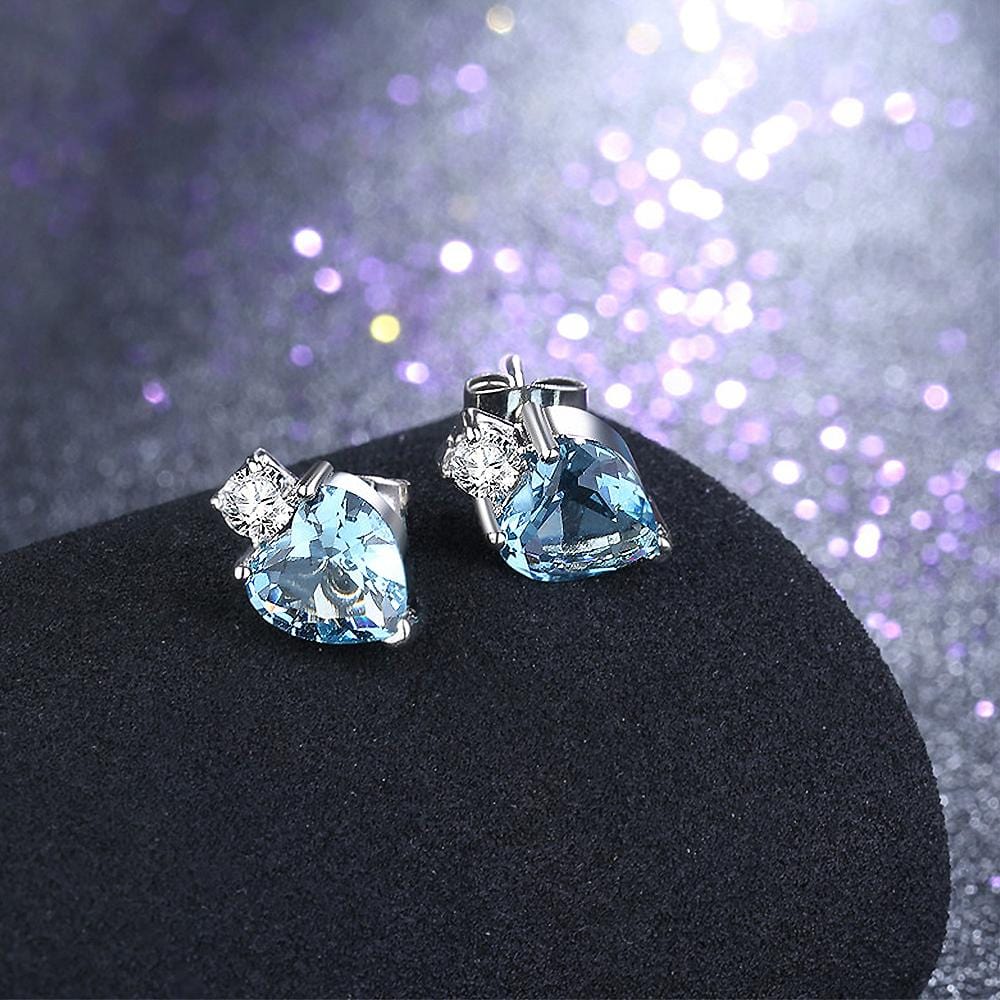 Bullion Gold My Amore Blue Love Heart White Gold Layered Stud Earrings